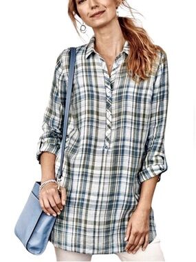 J. Jill Love Linen Long Sleeve Popover Button-Front Blouse / Tunic Top - Size S